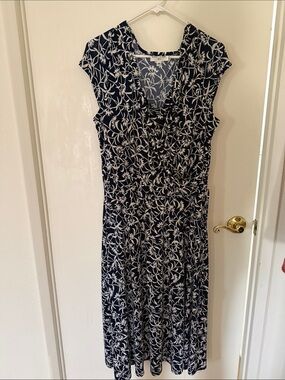 Miss Dorby Navy and White Floral Wrap-Front Dress